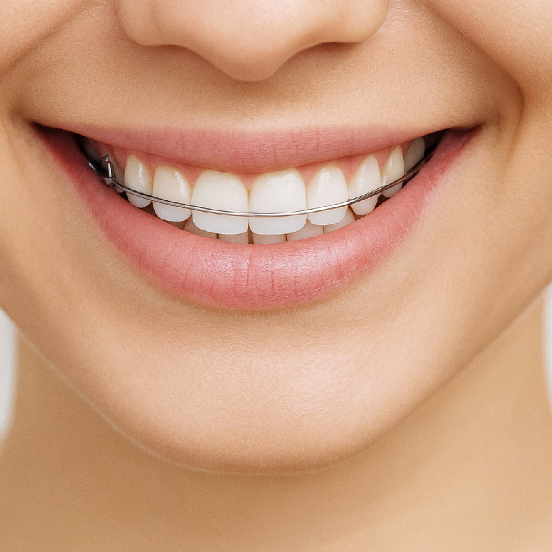 她晚上戴保持器。