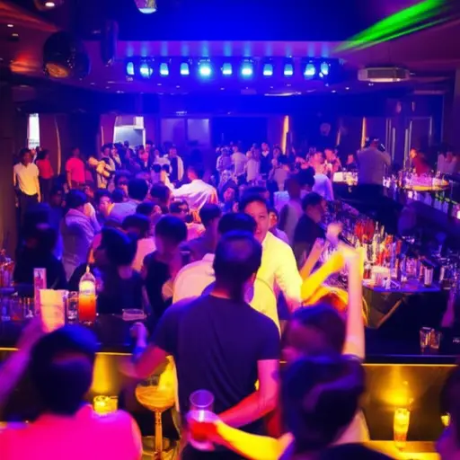 夜总会里挤满了跳舞喝酒的人。