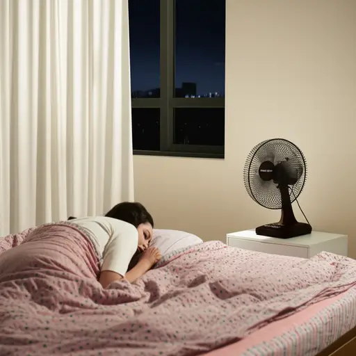 因为这里很热，我买了一个风扇，晚上必须用，否则我睡不着。