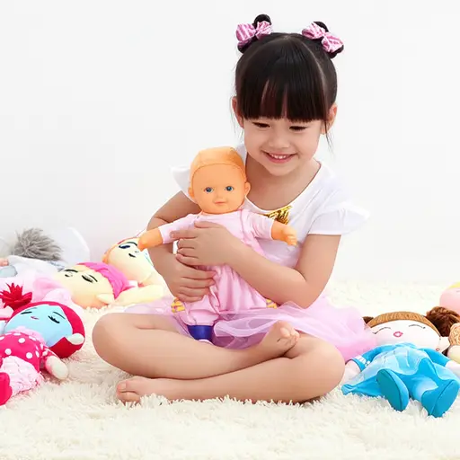 她喜欢和她的洋娃娃玩耍。