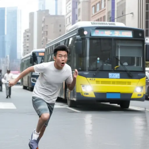 我追公交车，并喊道‘快点！’