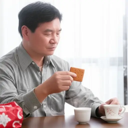 我爸爸喜欢在茶里蘸饼干吃。