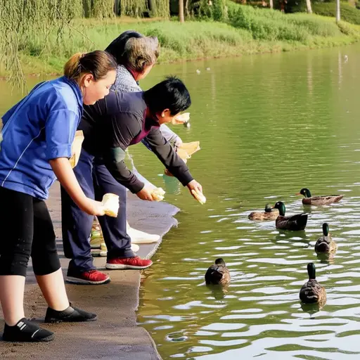 我们带了些面包去喂鸭子。