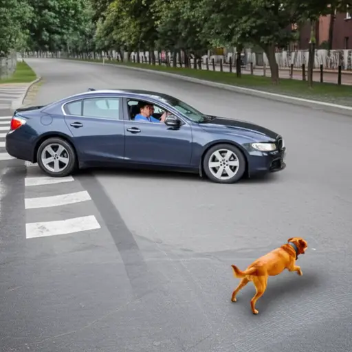 一只狗跑到路上时，我不得不突然刹车。