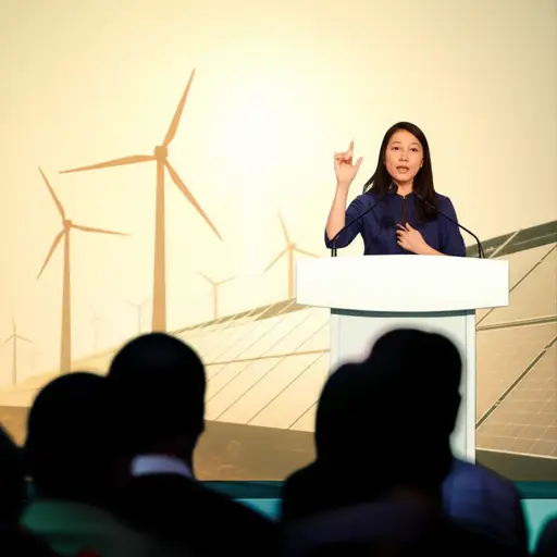 她的演讲涉及可再生能源的未来。