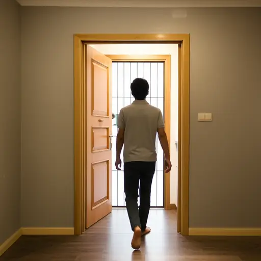 我向后朝门口走去。