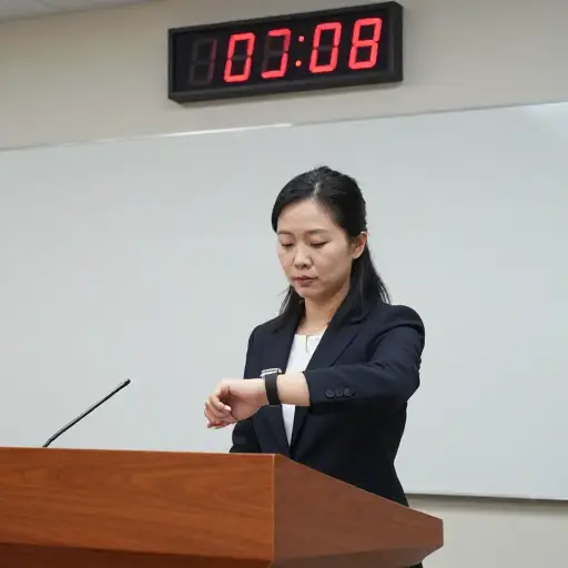 她精心安排了演讲时间，以在十分钟限时内完成。