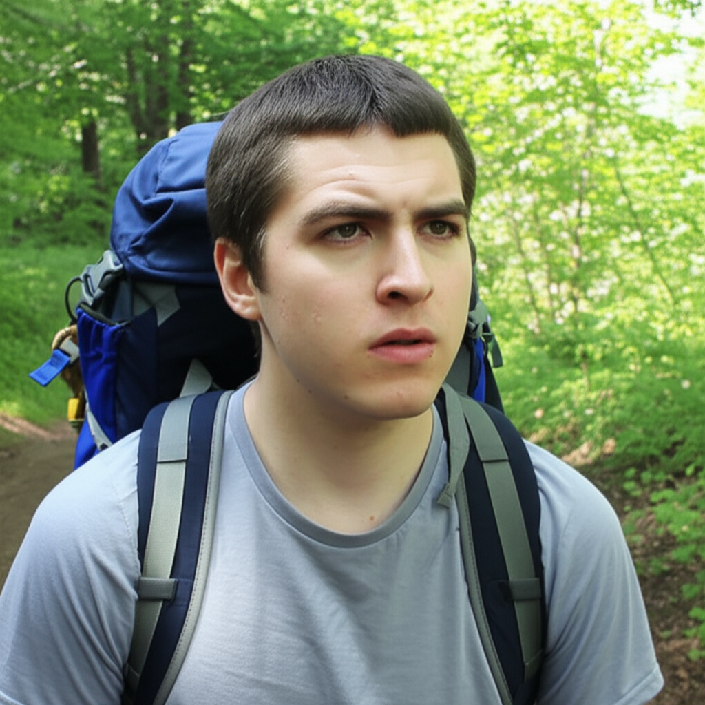 背包带勒得他的肩膀疼。