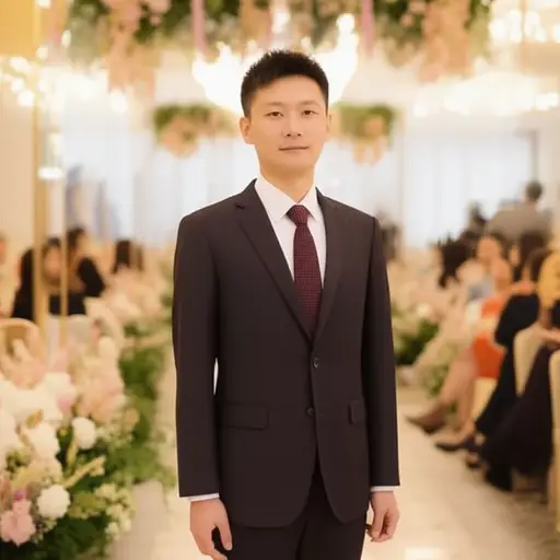 他穿了一套优雅的西装去参加婚礼。