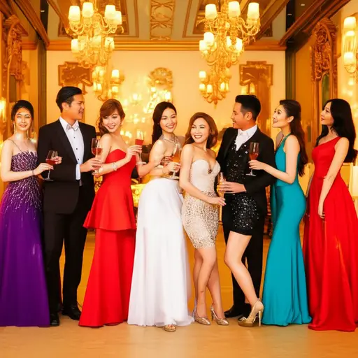 派对上的所有人都穿着精美的服装。