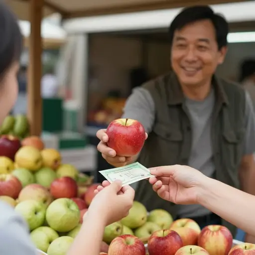 这个苹果多少钱？一美元。