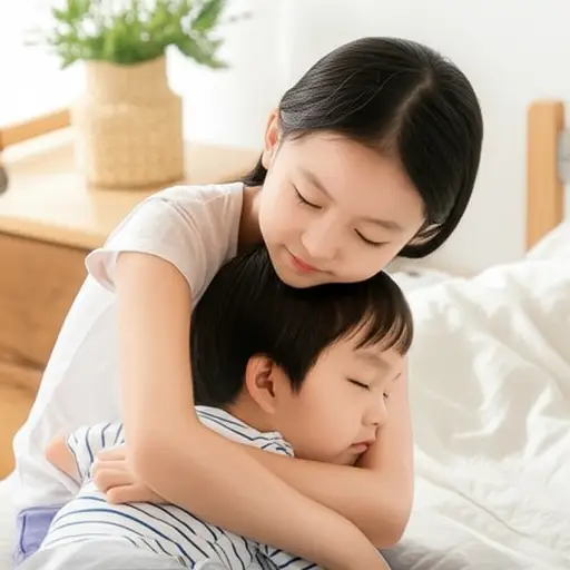 她抱着她的弟弟去睡觉。