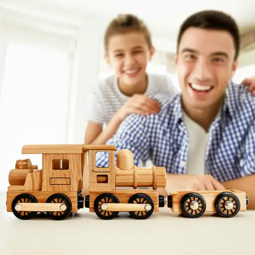 这个玩具火车模型是我爸爸做的。