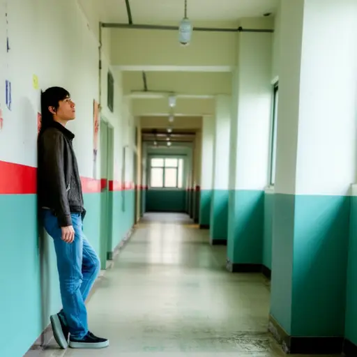 我在走廊里等她。