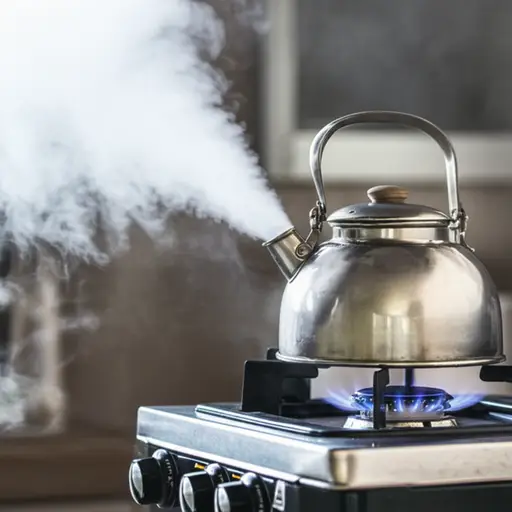 水烧开时，水壶鸣响了。