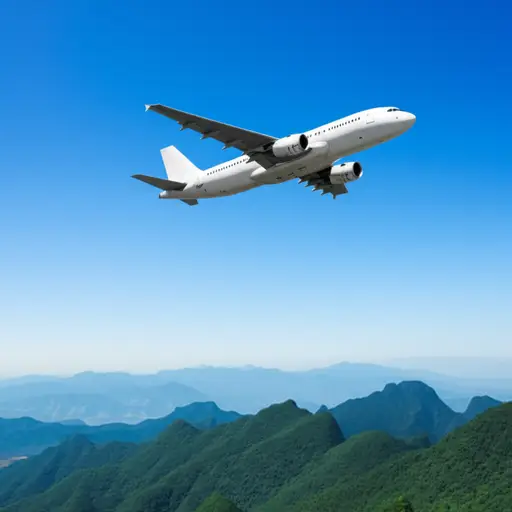 飞机飞越群山。