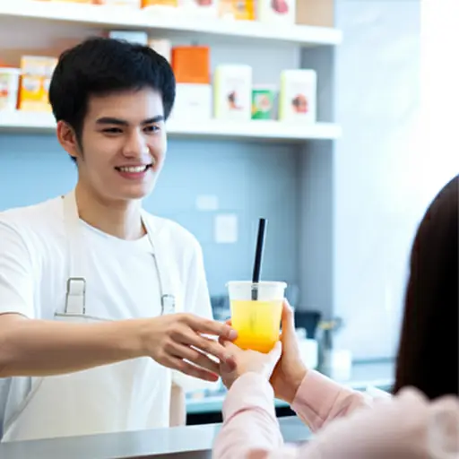 “我给你买了杯饮料。” “谢了，伙计。”