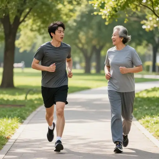 我在公园跑步时，意外遇到了一个多年未见的老朋友。
