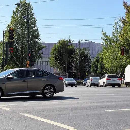 汽车驶近十字路口。