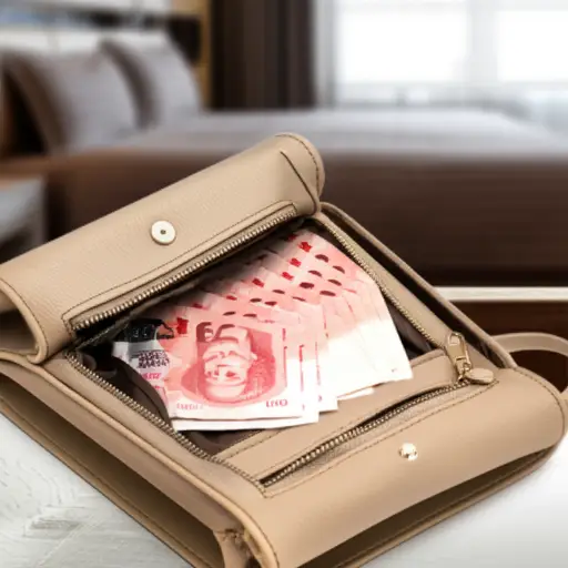 昨晚我把一些现金落在我的包里了。