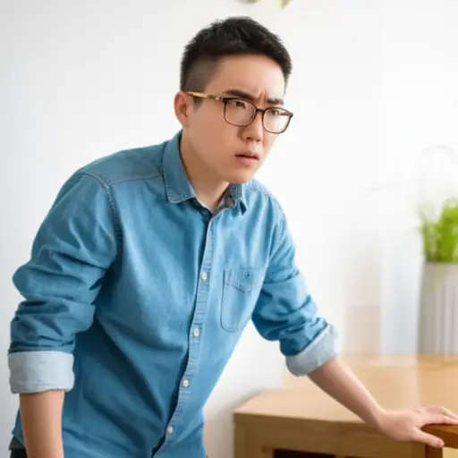 他不戴眼镜时总是撞到东西。