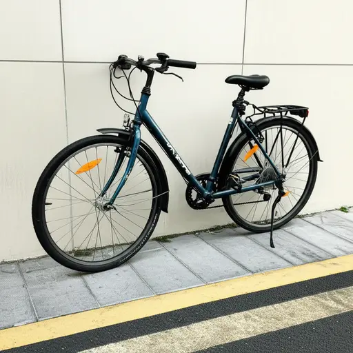 我的自行车停在学校外面。