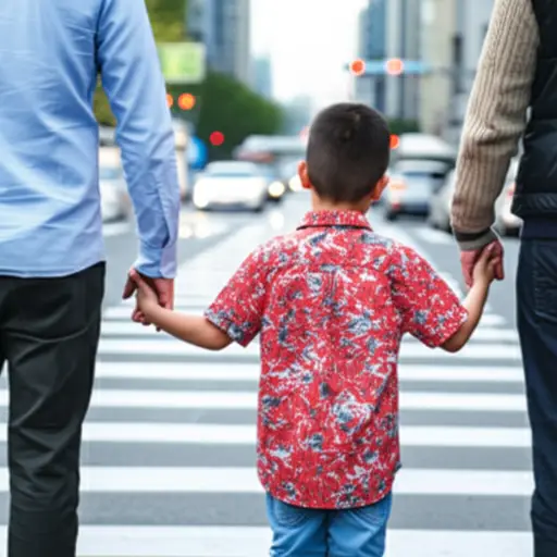 他抓住孩子的手以确保他的安全。