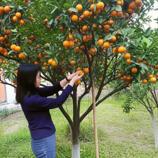 她从后院的树上摘了几个成熟的橙子。