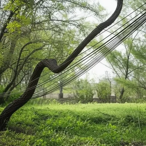 掉落的树枝损坏了电线。