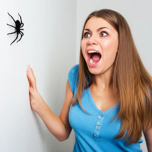 当她看到蜘蛛时，她发出了一声响亮的尖叫。