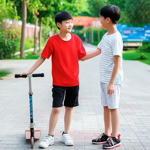 我哥哥把他的滑板车借给了我。