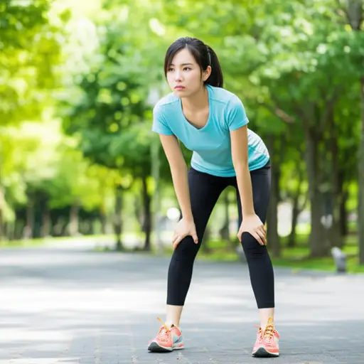 她停下来喘口气，然后继续慢跑。