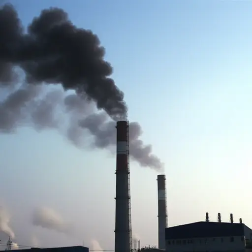 工厂每天早晨排放出一团黑色的污染云。