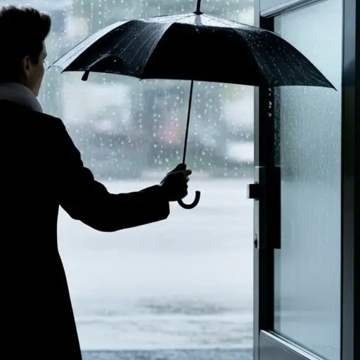 别忘了带伞；外面正下着倾盆大雨。