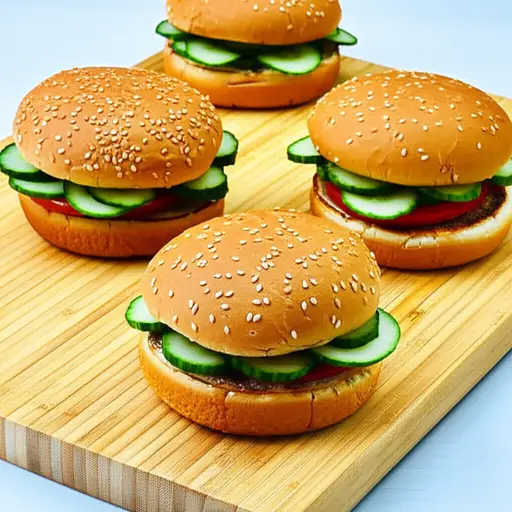 我们要了三个带黄瓜的汉堡。