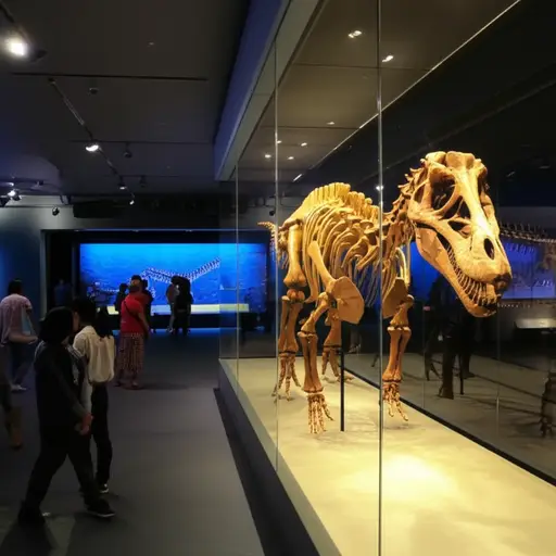 我在博物馆里看到了恐龙的骨头。