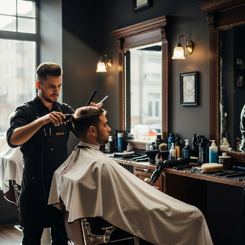 他去理发店把头发剪了。