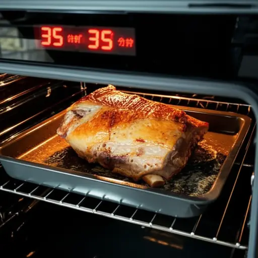 在热烤箱中烤羊羔肉35分钟。