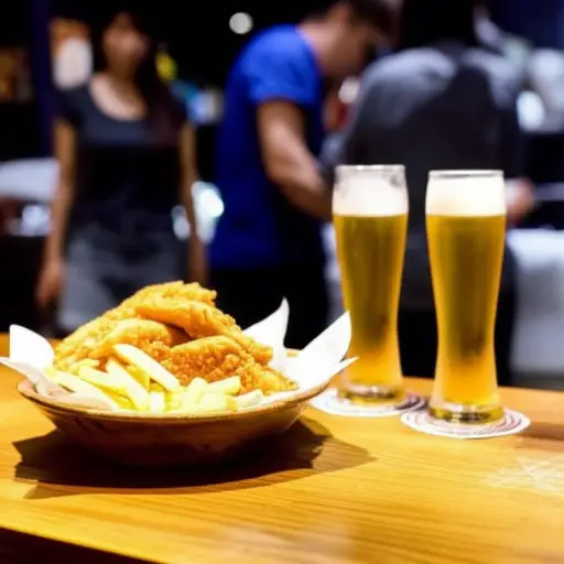 我们在酒吧点了鱼和薯条。