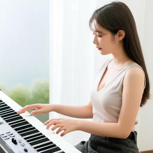 她正在学习如何演奏电子琴。