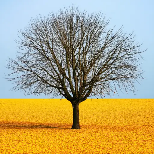 秋天，树枝变得光秃秃的，因为叶子都落了。