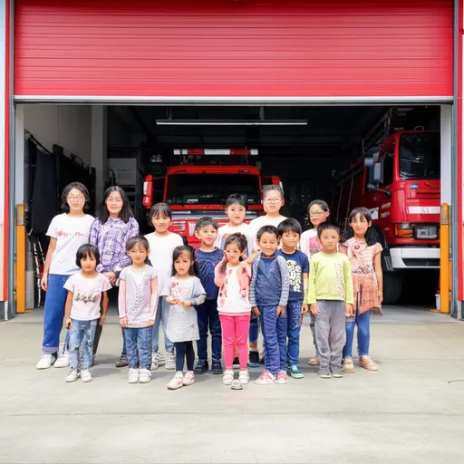 孩子们看到消防站很兴奋。