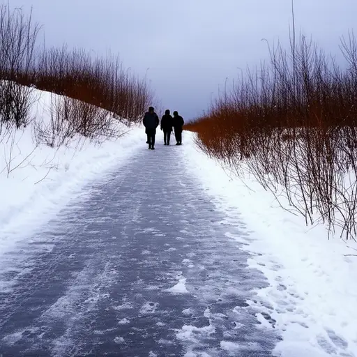小心点，这条路结冰了。