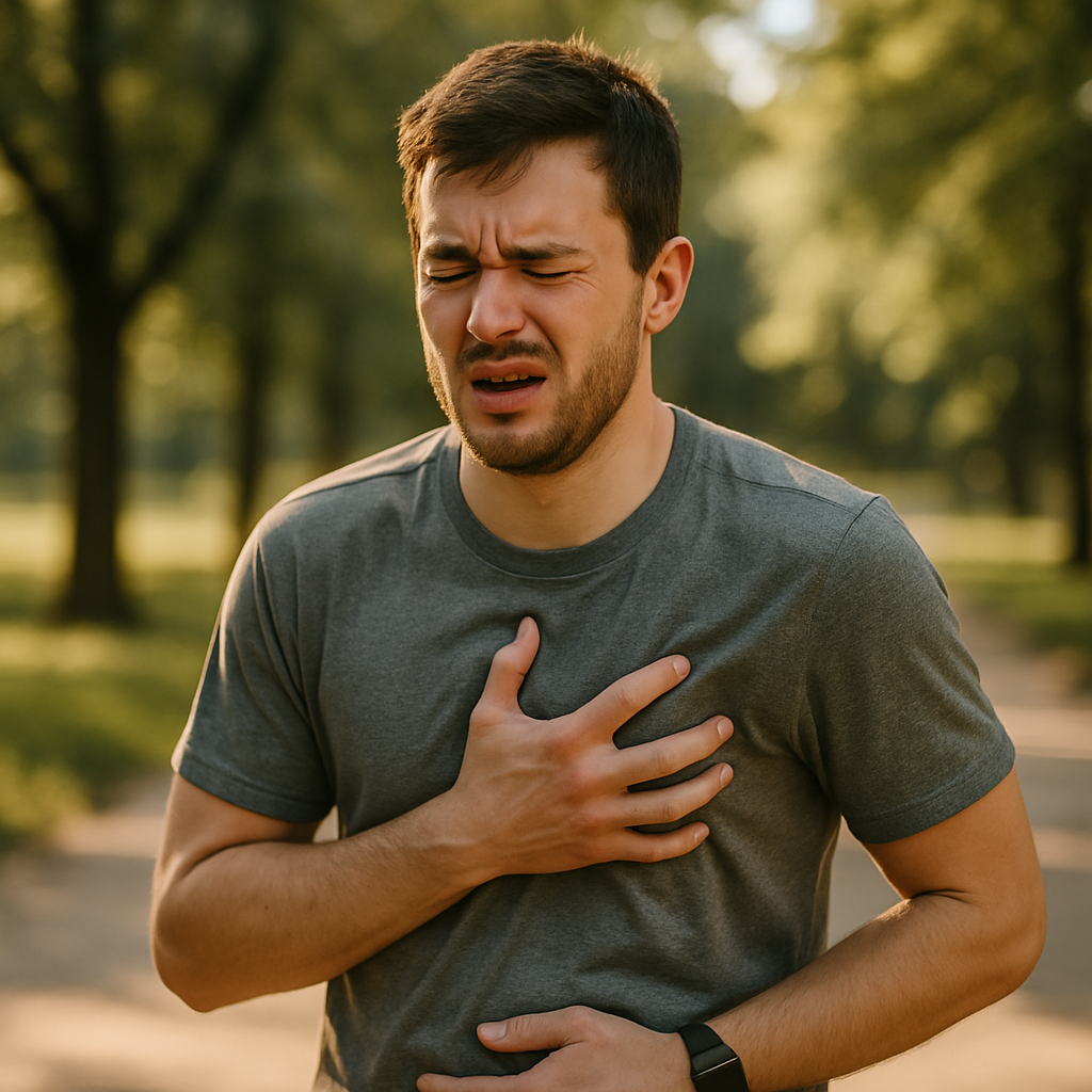 跑完步后我突然感到胸口一阵疼痛。