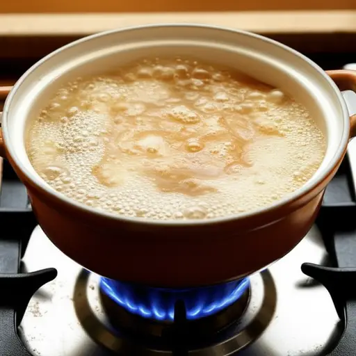 炉子上的汤开始（沸腾）了。