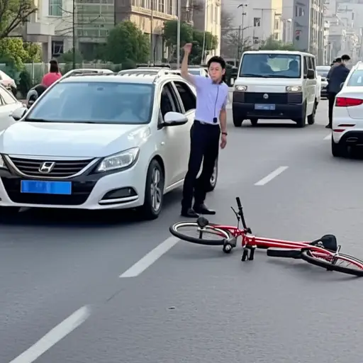 那个鲁莽的司机在十字路口撞倒了一名骑自行车的人。