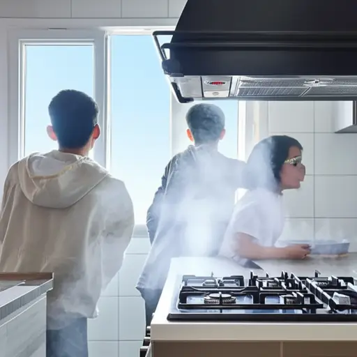 当厨房的烟雾报警器响起时，我们迅速打开了窗户。