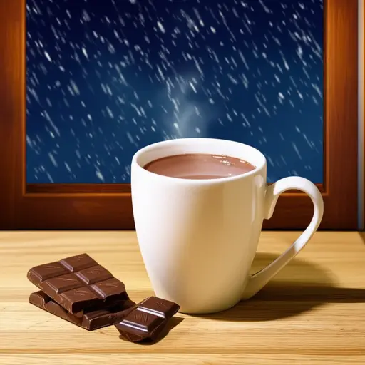 在寒冷的冬夜，一杯热巧克力能让我暖和起来。