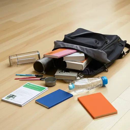 他包里的东西洒了一地。