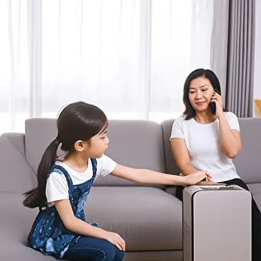 她母亲打电话时，她把音乐调低了。